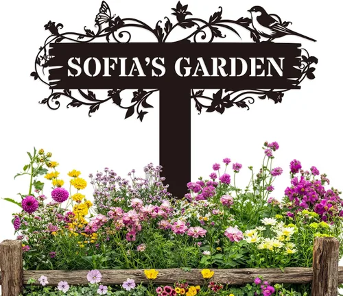 Miniatura 10 de Letrero de invernadero personalizado, placa de jardín de metal personalizada con nombre de familia, arte de pared rústico al aire libre para Color 1