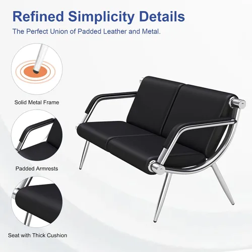 Miniatura 7 de KINTNESS Silla de sala de espera de 2 asientos, silla de recepción de piel sintética, muebles de vestíbulo con brazos para aeropuerto, banco