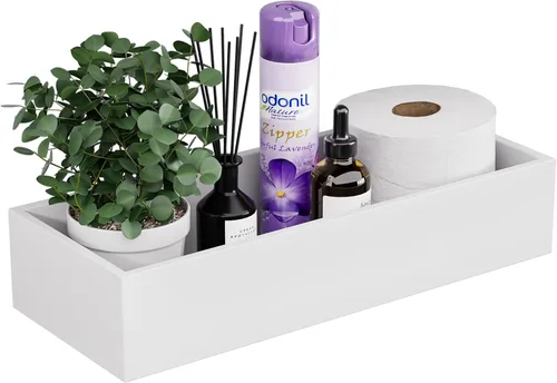 Miniatura 14 de Bandeja de tocador de baño para mostrador, bandeja decorativa de baño de bambú, bandeja de perfume para decoración del hogar, 11.3 pulgadas de largo