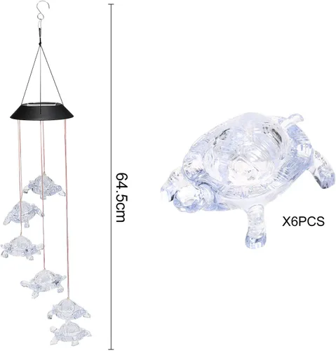 Miniatura 7 de Candelabro de campanillas de viento, lámpara colgante de tortugas solares, luz colgante de carillón de viento IP44 impermeable mixcolor intermitente