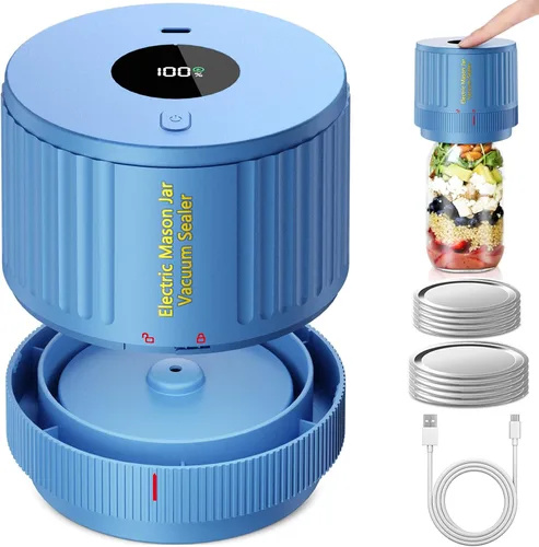 LOVE MOMENT Kit de sellado al vacío de tarro de masón eléctrico para boca ancha y tarro de masón de boca regular, color azul