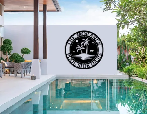 Miniatura 7 de Letrero de paraíso junto a la piscina, letrero de patio trasero, letreros personalizados con nombre de familia, decoración de piscina personalizada