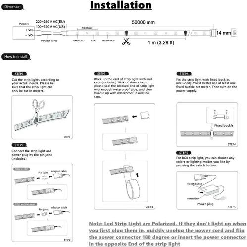 Miniatura 8 de Tira de luces LED tipo 5050-60 CA de 110-120 V, flexible, impermeable, regulable, multimodos de luz LED + control remoto de 23 teclas para 2-Blanco