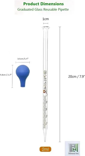Miniatura 3 de (2 unidades) cuentagotas de vidrio graduado para medicina con pipetas de laboratorio con tapa de goma azul y escala (0.1 fl oz (paquete de 2)