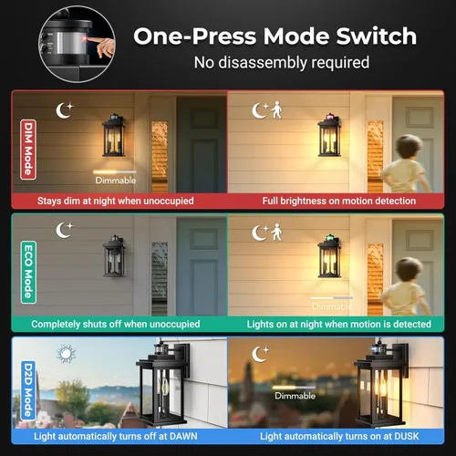 Miniatura 2 de VIANIS Luz negra grande con sensor de movimiento para exteriores de 15 pulgadas, aplique de iluminación exterior, iluminación exterior del atardecer