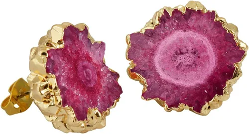 Miniatura 2 de SUNYIK Aretes de tuerca drusa de geoda de cuarzo natural, aretes de piedra irregular para mujer