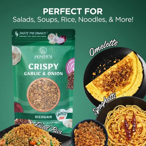 Miniatura 4 de Homtiem Ajo Crujiente y Cebolla: Condimento Versátil de Sichuan 3.5 Oz., 100% Natural, Sin OMG, Vegano y Sin Gluten, Listo para Usar, Apto