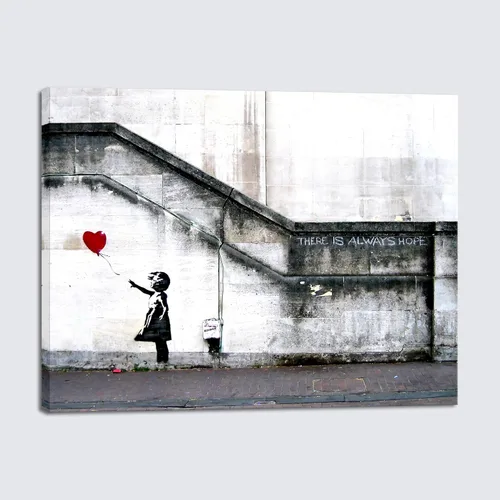 Miniatura 8 de Wieco Art Lienzo enmarcado para pared, impresiones en lienzo Giclée de Banksy Grafitti Girl con globo rojo, ilustraciones abstractas para decoración