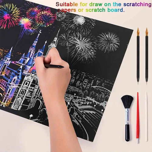 Miniatura 4 de Herramientas para rascar, lápiz de color para rascar, doble punta para colorear para arañazos, juego de arte de papel para adultos y niños, pintura