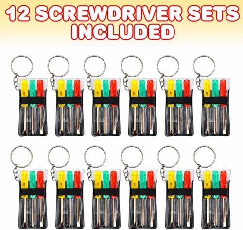 Miniatura 6 de ArtCreativity Juego de mini destornilladores con llavero (paquete de 12) – Regalos a granel del día del padre, 3 destornilladores en una práctica
