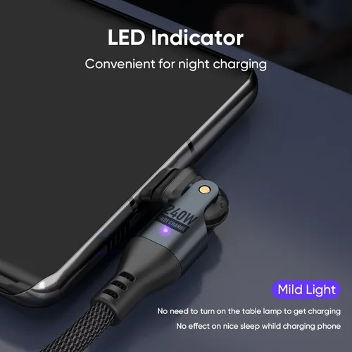 Miniatura 7 de Cable de carga USB-C, cable USB-C de 240 W, 6 pies, carga rápida, cable de carga giratorio de nailon resistente con cabezal giratorio de 180 grados
