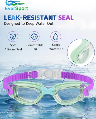 Miniatura 6 de EverSport Gafas de natación para niños, paquete de 2 gafas de natación para niños y adolescentes, gafas de natación antivaho anti-UV para jóvenes