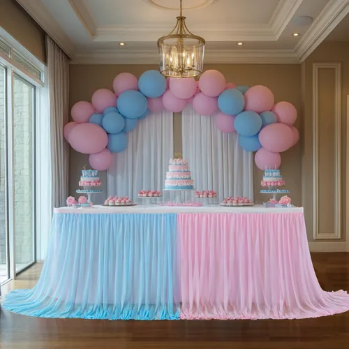 Falda de mesa de revelación de género, falda tutú de tul rosa y azul de 6 pies para revelación de género para niños o niñas, fiesta de cumpleaños,