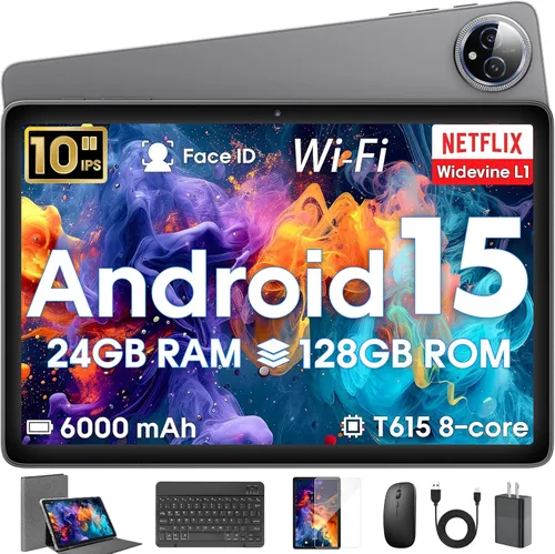 Miniatura 9 de Tablet Android 15 de 10 pulgadas, 24GB RAM 128GB ROM, Tabletas con Funda de Teclado Ratón Stylus, 1TB Expandible, Octa-Core 6000mAh 1280x800 IPS HD