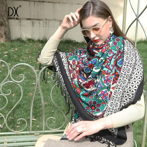 Miniatura 100 de DANA XU Manta de pashmina extragrande 100% de lana merina, bufanda de viaje, bufanda de cachemira para mujer, otoño e invierno, chal de gran