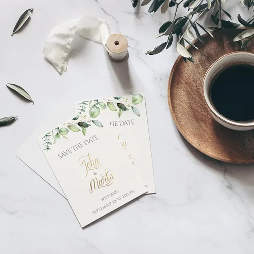 Miniatura 7 de Juego de 100 cartulina verde con sobres de 4 x 6 pulgadas, tarjetas de felicitación decorativas de flores en acuarela con hojas verdes para boda