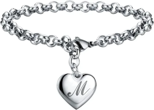 Pulseras de acero inoxidable y dije en forma de corazón con inicial, 26 letras del alfabeto para mujer, regalos para el Día del Amor y la Amistad