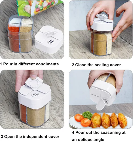 Miniatura 4 de Paquete de 4 saleros y pimenteros 4 en 1, contenedor de especias de viaje, coctelera de condimentos para caravana, tarros de condimentos con tapa