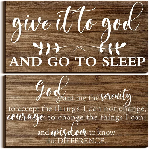 Miniatura 7 de Chunful 2 piezas de decoración de pared para dormitorio, cartel "Give It to God and Go to Sleep", cartel de oración de serenidad, arte de pared