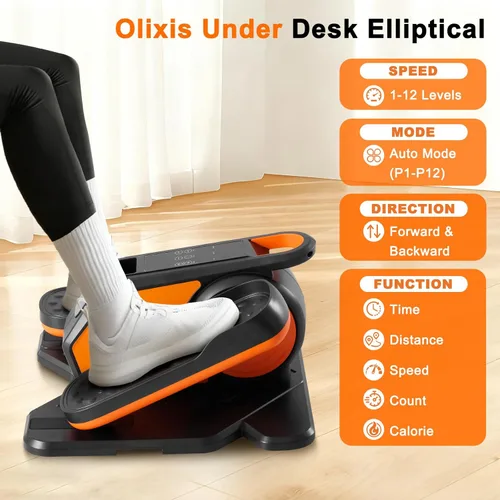 Miniatura 7 de OLIXIS Máquina elíptica debajo del escritorio: mini ejercitador de pedal compacto y silencioso con velocidad ajustable, pantalla LED, solución