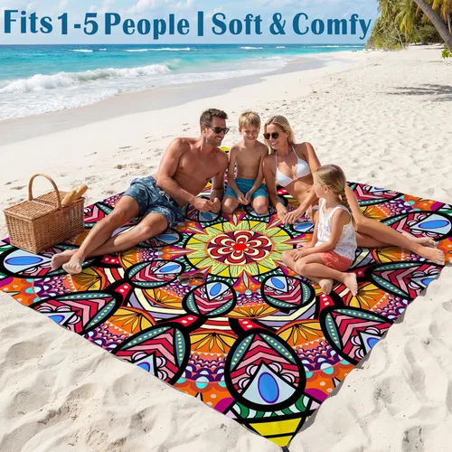 Miniatura 114 de Famstar Beach Blanket Oversized Extra Large 78"X81"/10'X9',Waterproof Sandproof Beach Blanket 2-8 Adults Lightweight Durable for Travel Camping