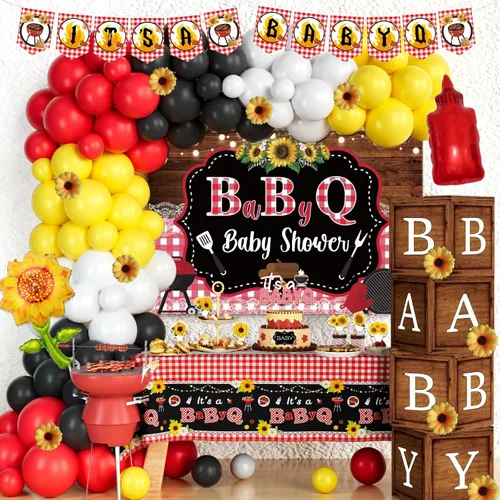 137 piezas de decoración de barbacoa para baby shower, Hombae Its A Baby Q, decoración de baby shower, telón de fondo, globo, guirnalda, pancarta,