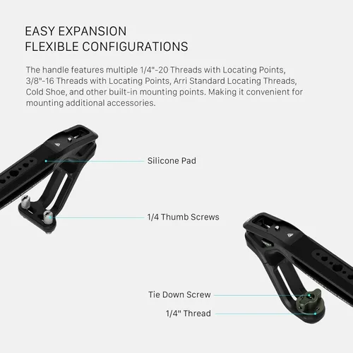 Miniatura 7 de Tilta Mango Superior Xeno para Cineastas y Cámaras - Negro Construcción de Aleación de Aluminio y Silicona Roscas de 1/4"-20 y 3/8"-16
