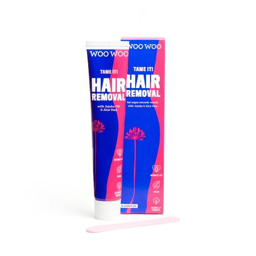 WooWoo Crema natural de depilación íntima - Removedor de pelo vegano sin dolor para pieles sensibles - Depilatorio para genitales, bikini, piernas y
