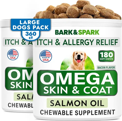 Miniatura 8 de BARK&SPARK Omega 3 para perros - 180 golosinas de aceite de pescado para la muda de pelo de perros, masticables para alergias en la piel, alivio