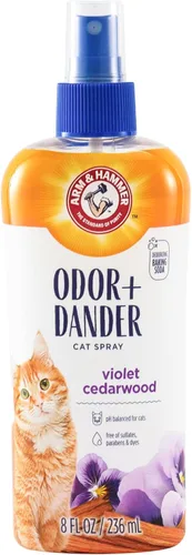 Arm & Hammer Spray para control de olores y reducción de caspa para gatos con bicarbonato de sodio desodorizante, espray perfumado de madera de