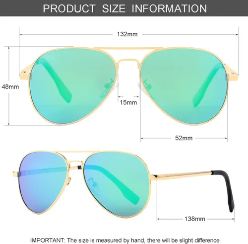 Miniatura 129 de Gleyemor Lentes de sol polarizados estilo aviador para niños y niñas, jóvenes, adolescentes, dos tamaños de 1.969 in y 2.047 in