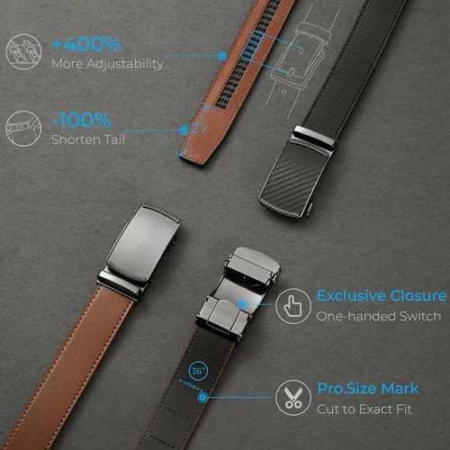 Miniatura 2 de CHAOREN Cinturón para hombre de cuero con trinquete - Ajuste personalizable, estilo sin esfuerzo (35 mm)