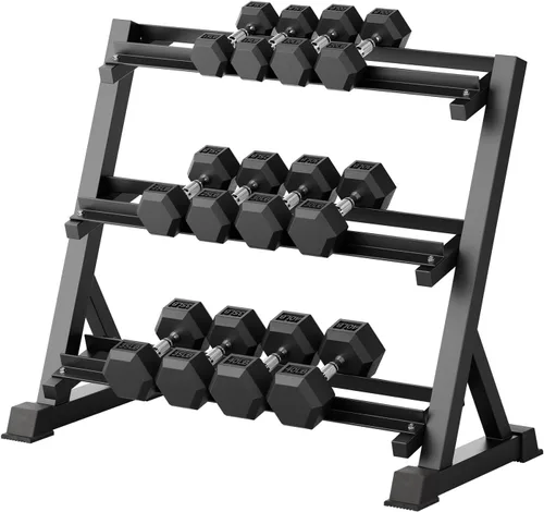 Miniatura 46 de RitFit Juego de mancuernas hexagonales con revestimiento de goma de 5 a 780 libras con estante para gimnasio en casa, entrenamiento de fuerza