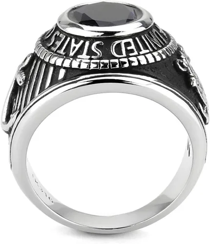 Miniatura 3 de C&D Military Jewelry Anillo militar de la Guardia Costera de los Estados Unidos de acero inoxidable (color plateado con piedra azul) USCG Anillos