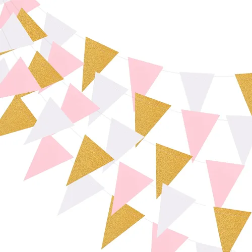 Miniatura 8 de MerryNine Banderines de bandera triangular, paquete de 3 banderines de estilo vintage de 30 pies para bodas, baby shower, eventos y fiestas, 45