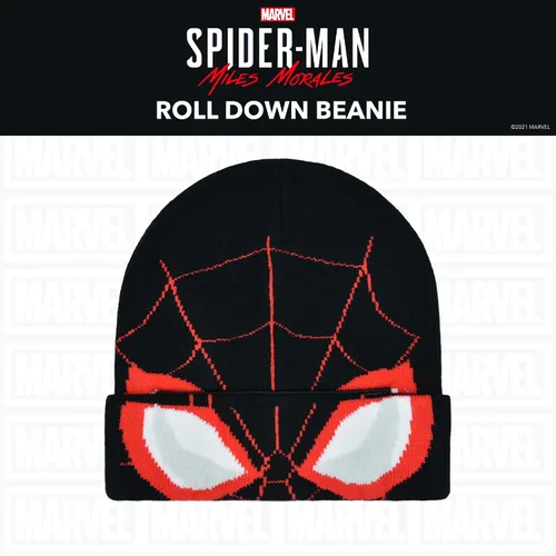 Miniatura 2 de Concept One Marvel Spider-Man Miles Morales Roll Down Cuff Beanie Hat, Knitted Winter Skull Cap