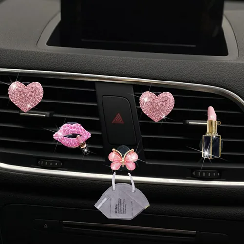 Miniatura 4 de Bling Heart 4 Piezas Clips de Ventilación de Labios Rosados + Gancho para Máscara de Mariposa