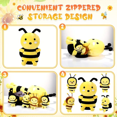 Miniatura 3 de Aoriher 5 piezas de animales de peluche, 1 abeja grande de felpa y 4 lindas abejas suaves de felpa para regalos de cumpleaños, decoración de fiesta