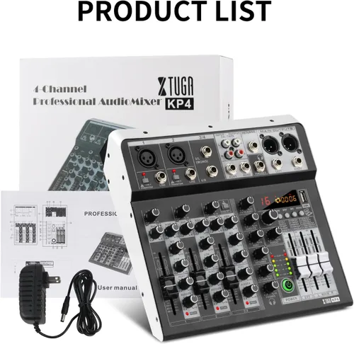 Miniatura 8 de XTUGA KP4 - Mezclador de audio de 4 canales, efecto DSP de 16 bits, efectos de interfaz de audio USB + 48 V Phantom Bluetooth para grabación