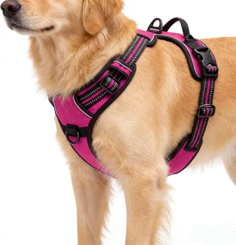 Miniatura 11 de Arnés azul para perro sin tirones con 2 clips para correa, chaleco acolchado suave para perros grandes, chaleco reflectante ajustable para perro