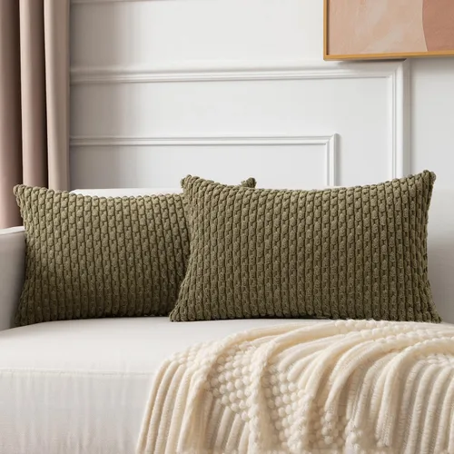 Miniatura 94 de Kevin Textile - Juego de 2 fundas de almohada decorativas de pana de 22 x 22 pulgadas, suaves, estilo bohemio, a rayas, decoración moderna del hogar