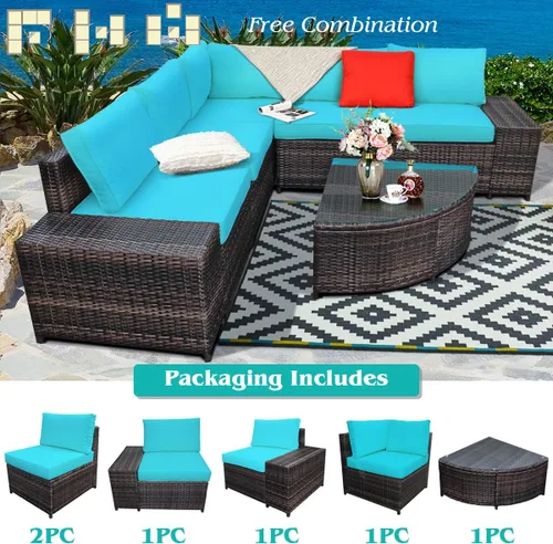 Miniatura 8 de Tangkula Juego de 6 muebles de mimbre para patio, juego de conversación de ratán PE para exteriores para todo tipo de clima, con mesa de centro
