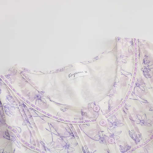 Miniatura 7 de Keyocean - Camisón de algodón para mujer, suave, cómodo, ligero, manga corta, vestido de casa, ropa de dormir, ropa de sala para verano.