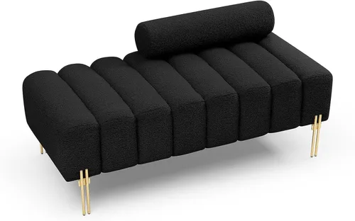 Miniatura 9 de Banco moderno de 53.2 pulgadas, cómodo banco tapizado de tela Sherpa para dormitorio con respaldo redondo ajustable, asiento de banco con patas