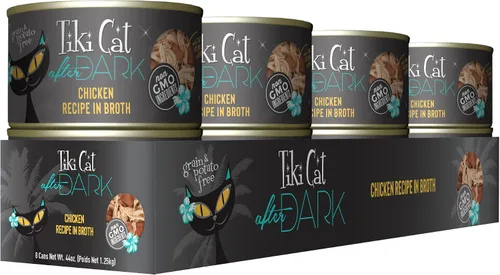 Miniatura 2 de Tiki Cat After Dark, pollo, alto contenido en proteínas y 100% ingredientes no transgénicos, alimento húmedo para gatos adultos, latas de 5.5 onzas