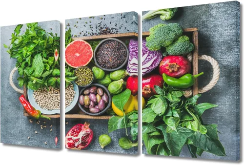 Miniatura 11 de Arte de pared con frutas y verduras, surtido de frutas y verduras frescas, lienzo, pósteres de pintura de frutas y verduras, decoración de pared, 3