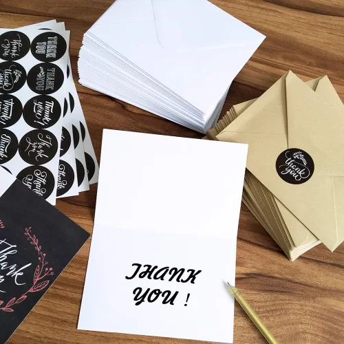 Miniatura 8 de Supla 150 juegos de tarjetas de agradecimiento con sobres, calcomanías de agradecimiento a granel, 6 diseños de pizarra floral de agradecimiento