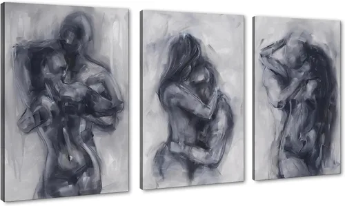 Miniatura 79 de Novatique 3 piezas de arte de pared sexy en blanco y negro para parejas desnudas, decoración de pared abstracta de amor para mujeres y hombres, arte