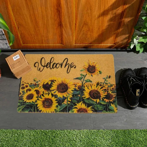 Miniatura 6 de IZUS Felpudo de bienvenida floral con diseño de girasoles de primavera de verano con flores de sol, antideslizantes, para puerta delantera, porche