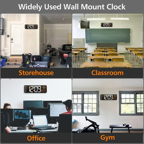 Miniatura 7 de Zgrmbo Reloj de pared digital grande de 16 pulgadas con control remoto, pantalla grande LED reloj de pared para sala de Blanco